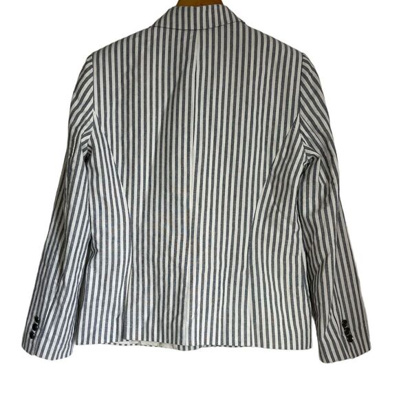 Tahari Women Blazer Career Jacket Stripes Single Button White Navy Sz: 10 - Picture 2 of 6